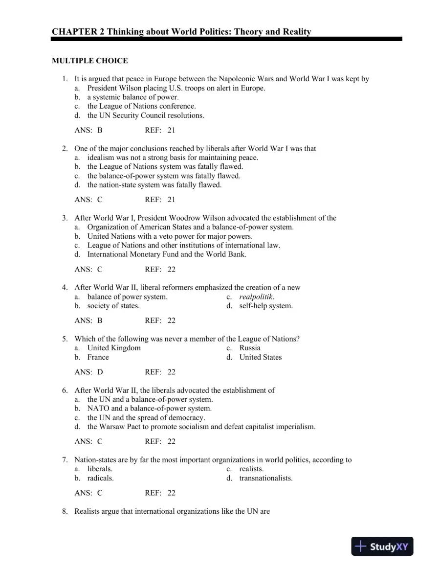 World Politics: The Menu for Choice 10th Edition Test Bank, page 7