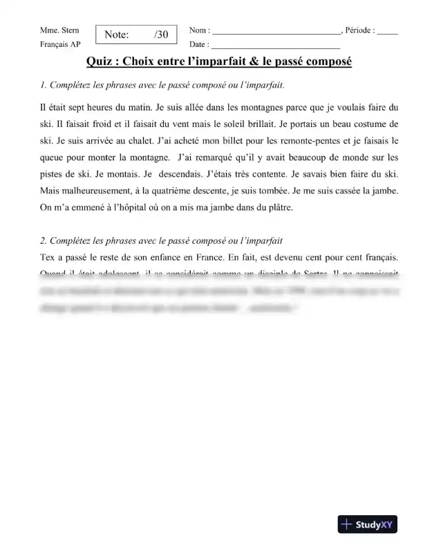 Quiz : Choix entre l�imparfait & le passe compose - Page 1 preview image