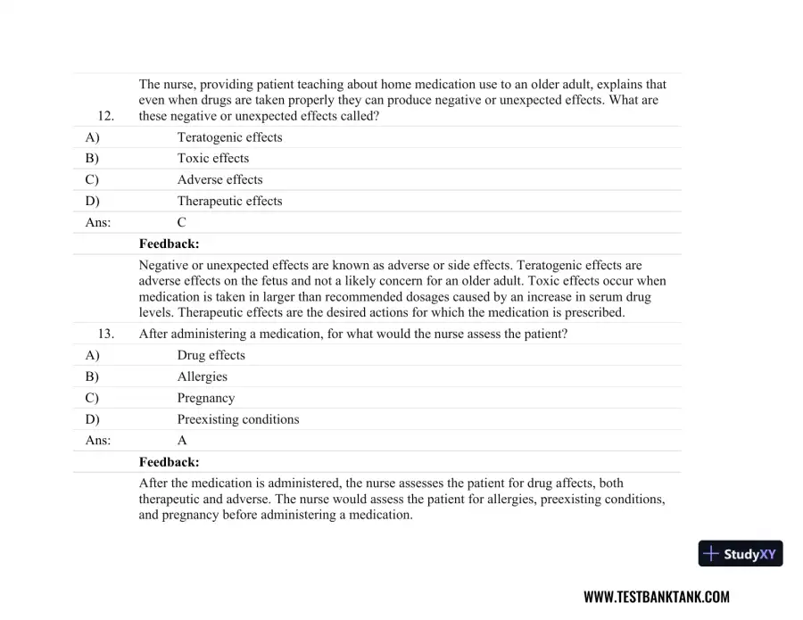 Focus on Nursing Pharmacology Seventh, North American Edition Test Bank, page 9