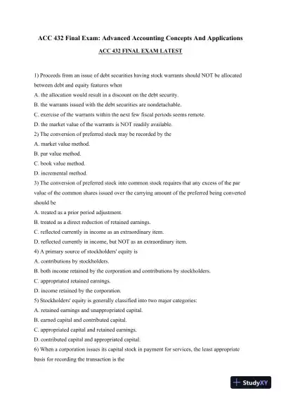 ACC 432 Final Exam: Advanced Accounting Concepts And Applications - Page 1 preview image