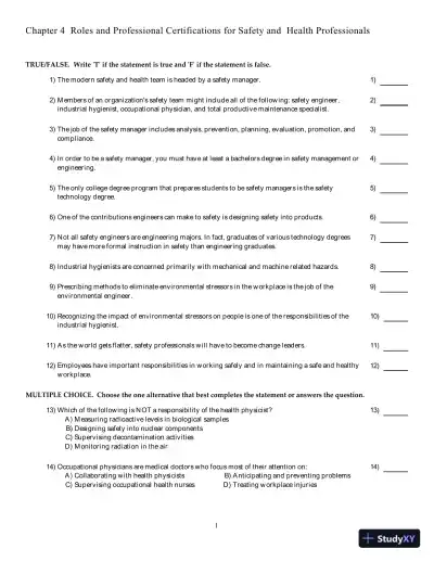 Test Bank for Occupational Safety and Health for Technologists, Engineers, and Managers, 9th Edition - Page 11 preview image
