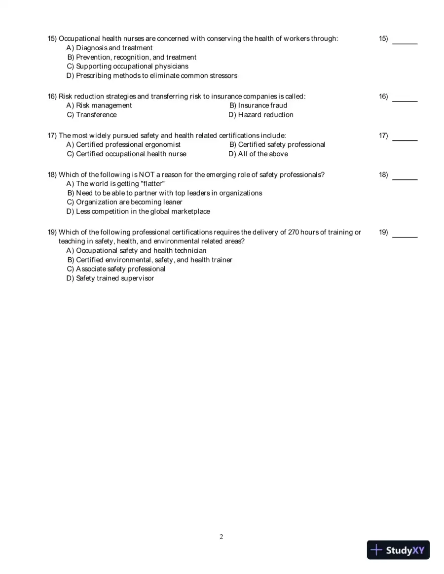 Test Bank for Occupational Safety and Health for Technologists, Engineers, and Managers, 9th Edition, page 12