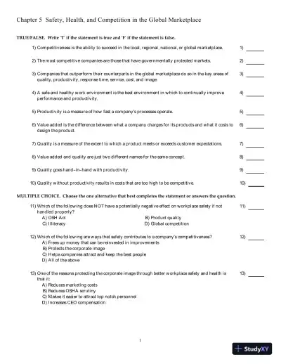 Test Bank for Occupational Safety and Health for Technologists, Engineers, and Managers, 9th Edition - Page 14 preview image