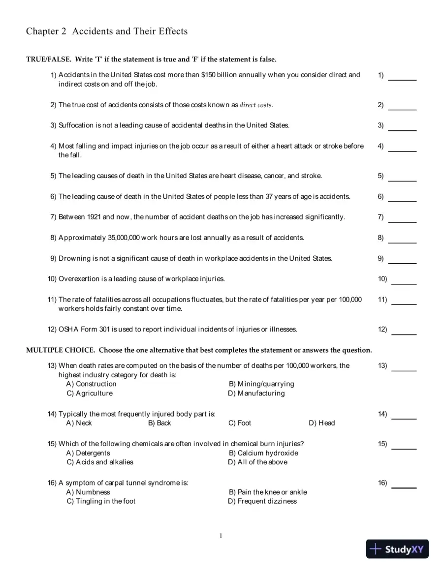 Test Bank for Occupational Safety and Health for Technologists, Engineers, and Managers, 9th Edition, page 5