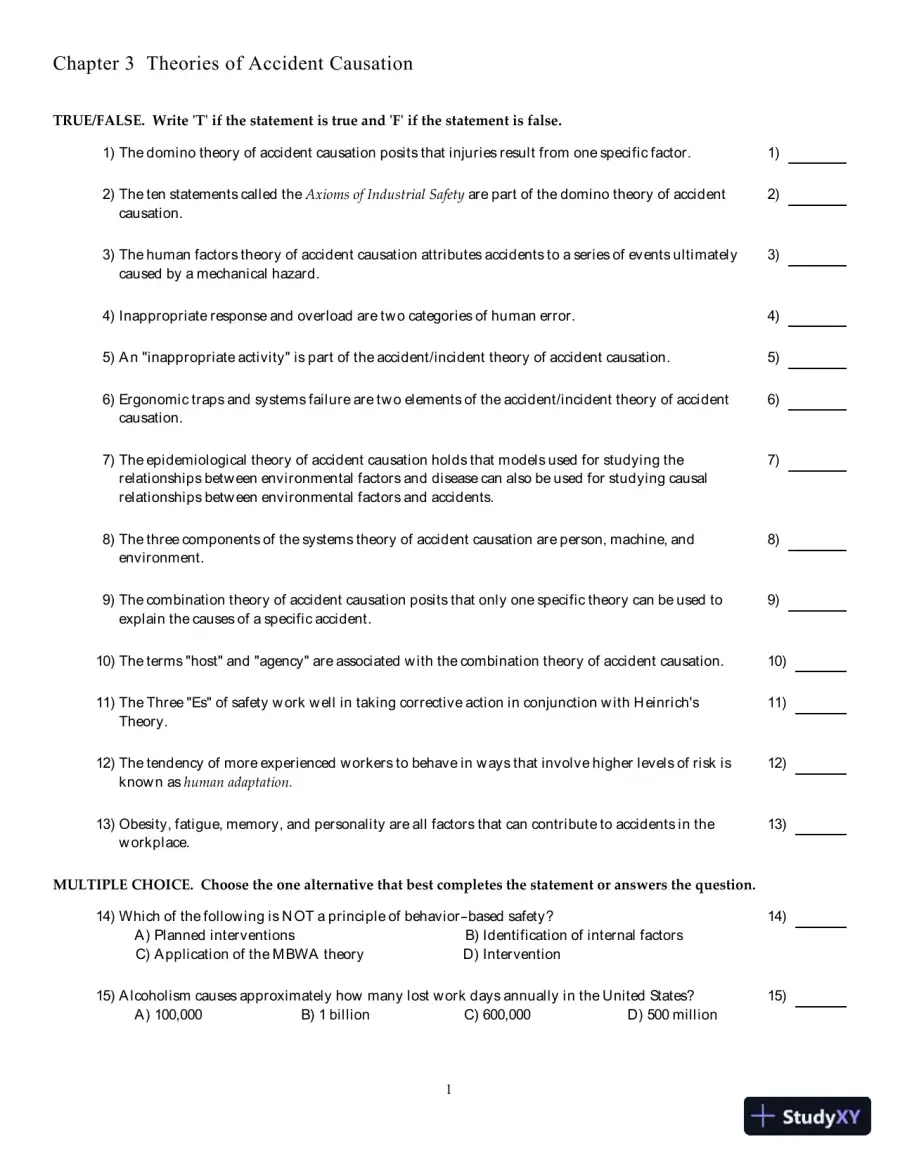 Test Bank for Occupational Safety and Health for Technologists, Engineers, and Managers, 9th Edition, page 8