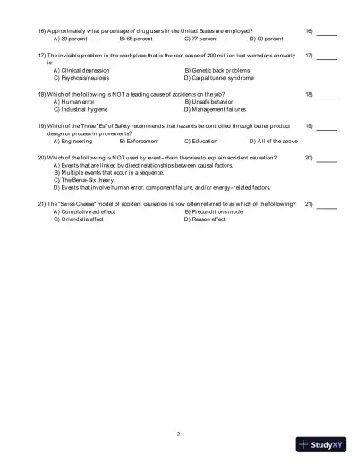 Test Bank for Occupational Safety and Health for Technologists, Engineers, and Managers, 9th Edition - Page 9 preview image