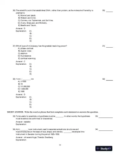 The World Of The Cell, 7th Edition Test Bank - Page 11 preview image