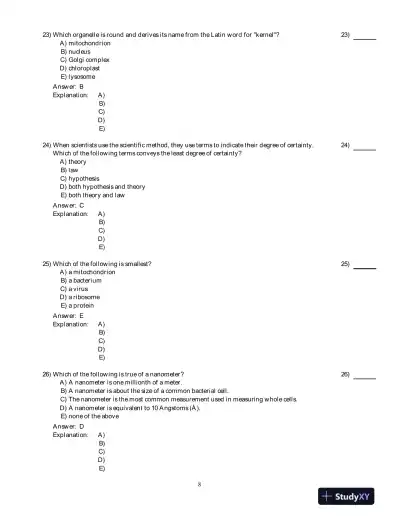The World Of The Cell, 7th Edition Test Bank - Page 9 preview image