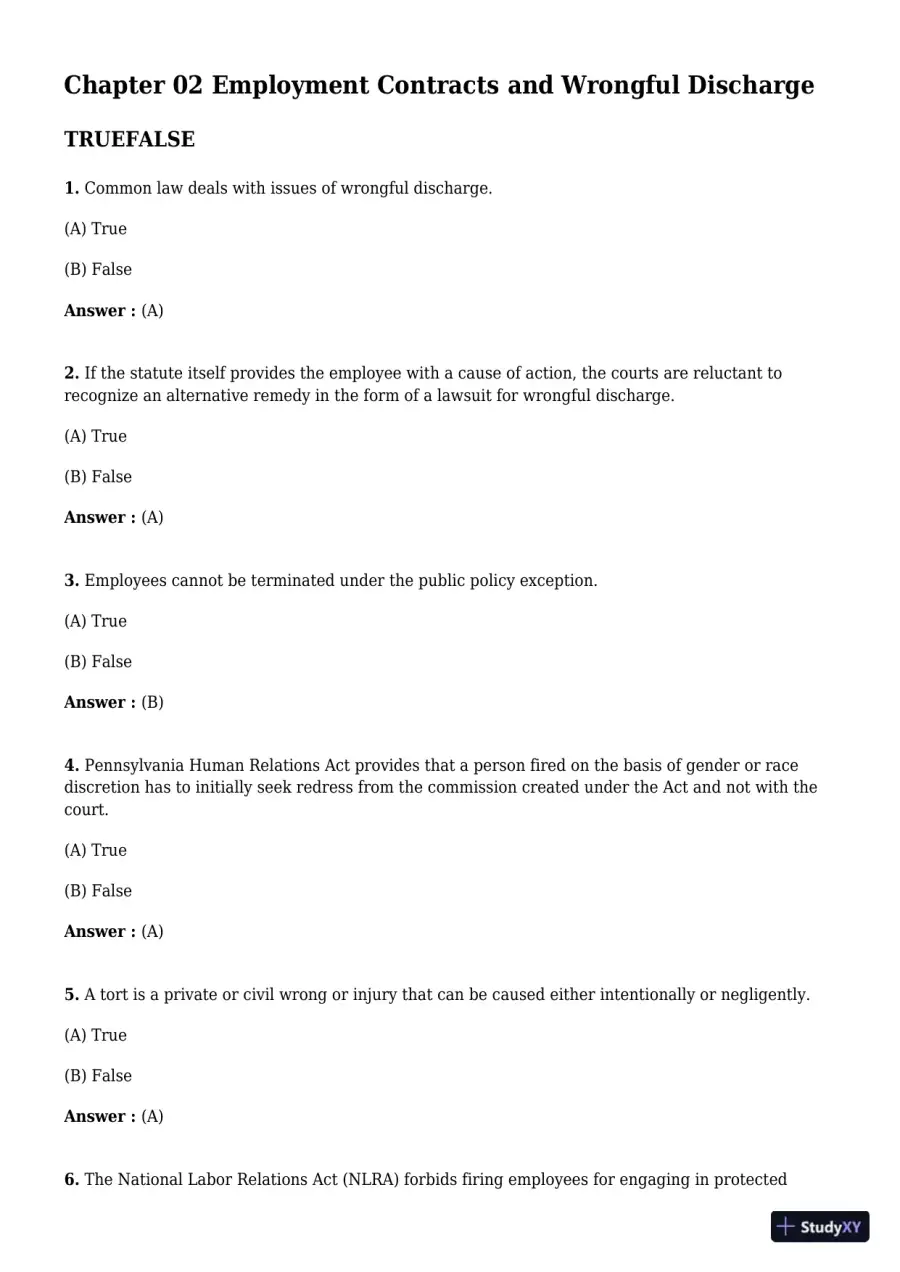 Employment And Labor Law, 9th Edition Test Bank, page 17