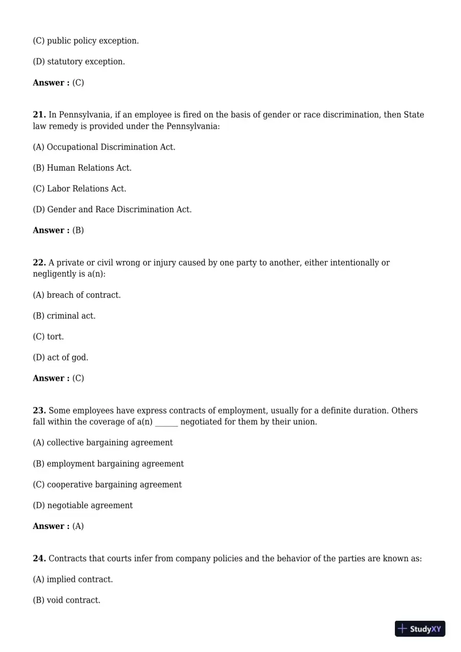 Employment And Labor Law, 9th Edition Test Bank, page 21