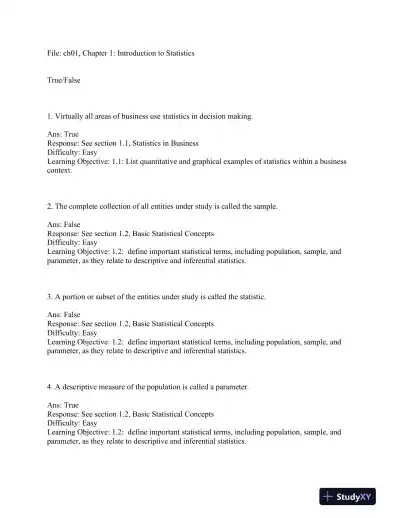 Business Statistics: for Contemporary Decision Making, 7th Edition Test Bank - Page 1 preview image
