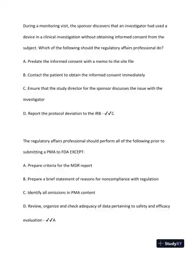 2024 DEVICE Clinical Analysis RAC Exam With Answers (187 Solved Questions) - Page 13 preview image