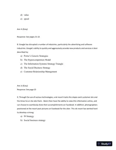 Test Bank for Managing and Using Information Systems: A Strategic Approach, 7th Edition (Chapters 1-13) - Page 10 preview image