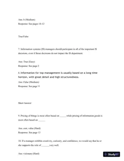 Test Bank for Managing and Using Information Systems: A Strategic Approach, 7th Edition (Chapters 1-13) - Page 5 preview image