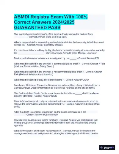 2024-2025 ABMDI Registry Practice Exam with Answers (305 Solved Questions) - Page 1 preview image