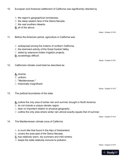 California: An Interpretive History 10th Edition Test Bank - Page 10 preview image