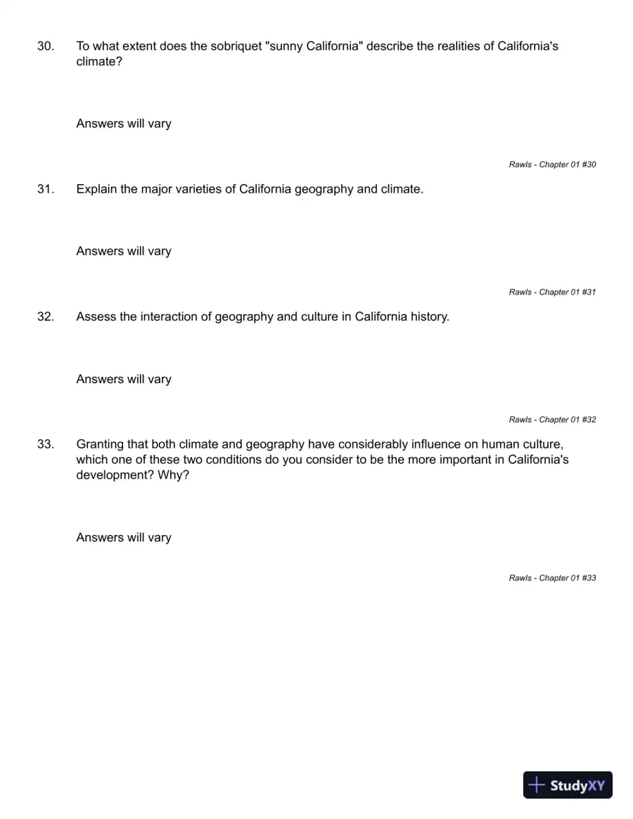 California: An Interpretive History 10th Edition Test Bank, page 13
