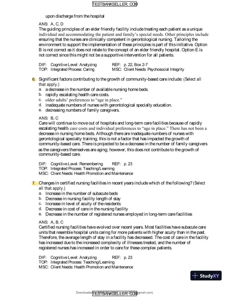 Ebersole And Hess' Toward Healthy Aging: Human Needs And Nursing Response, 9th Edition Test Bank, page 10