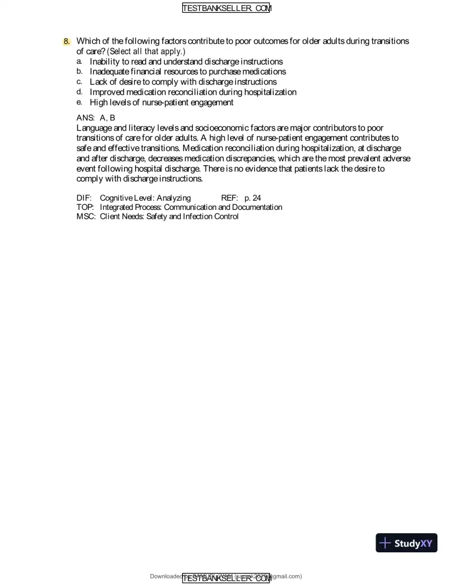 Ebersole And Hess' Toward Healthy Aging: Human Needs And Nursing Response, 9th Edition Test Bank, page 11