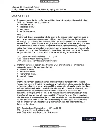 Ebersole And Hess' Toward Healthy Aging: Human Needs And Nursing Response, 9th Edition Test Bank - Page 12 preview image