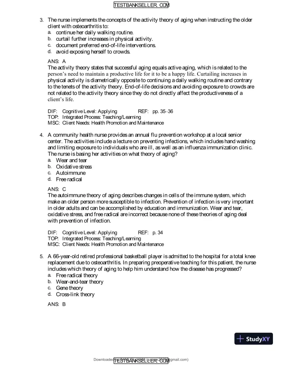 Ebersole And Hess' Toward Healthy Aging: Human Needs And Nursing Response, 9th Edition Test Bank, page 13