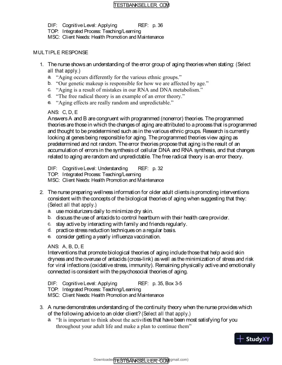 Ebersole And Hess' Toward Healthy Aging: Human Needs And Nursing Response, 9th Edition Test Bank, page 15