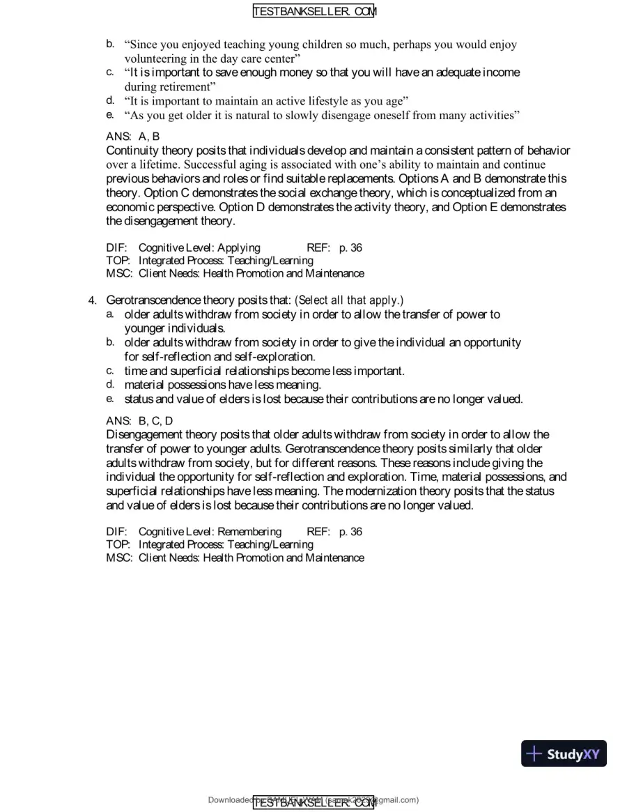 Ebersole And Hess' Toward Healthy Aging: Human Needs And Nursing Response, 9th Edition Test Bank, page 16