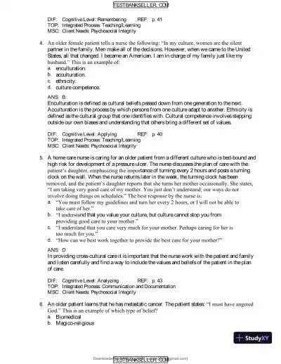 Ebersole And Hess' Toward Healthy Aging: Human Needs And Nursing Response, 9th Edition Test Bank - Page 18 preview image