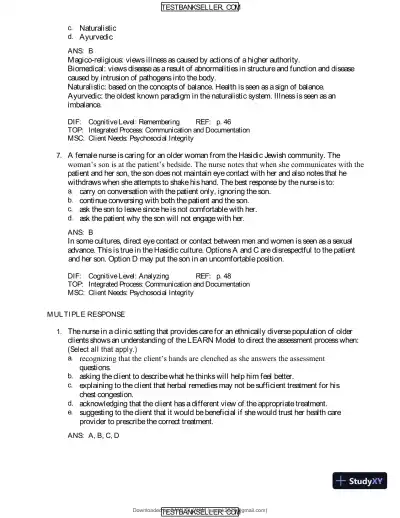 Ebersole And Hess' Toward Healthy Aging: Human Needs And Nursing Response, 9th Edition Test Bank - Page 19 preview image