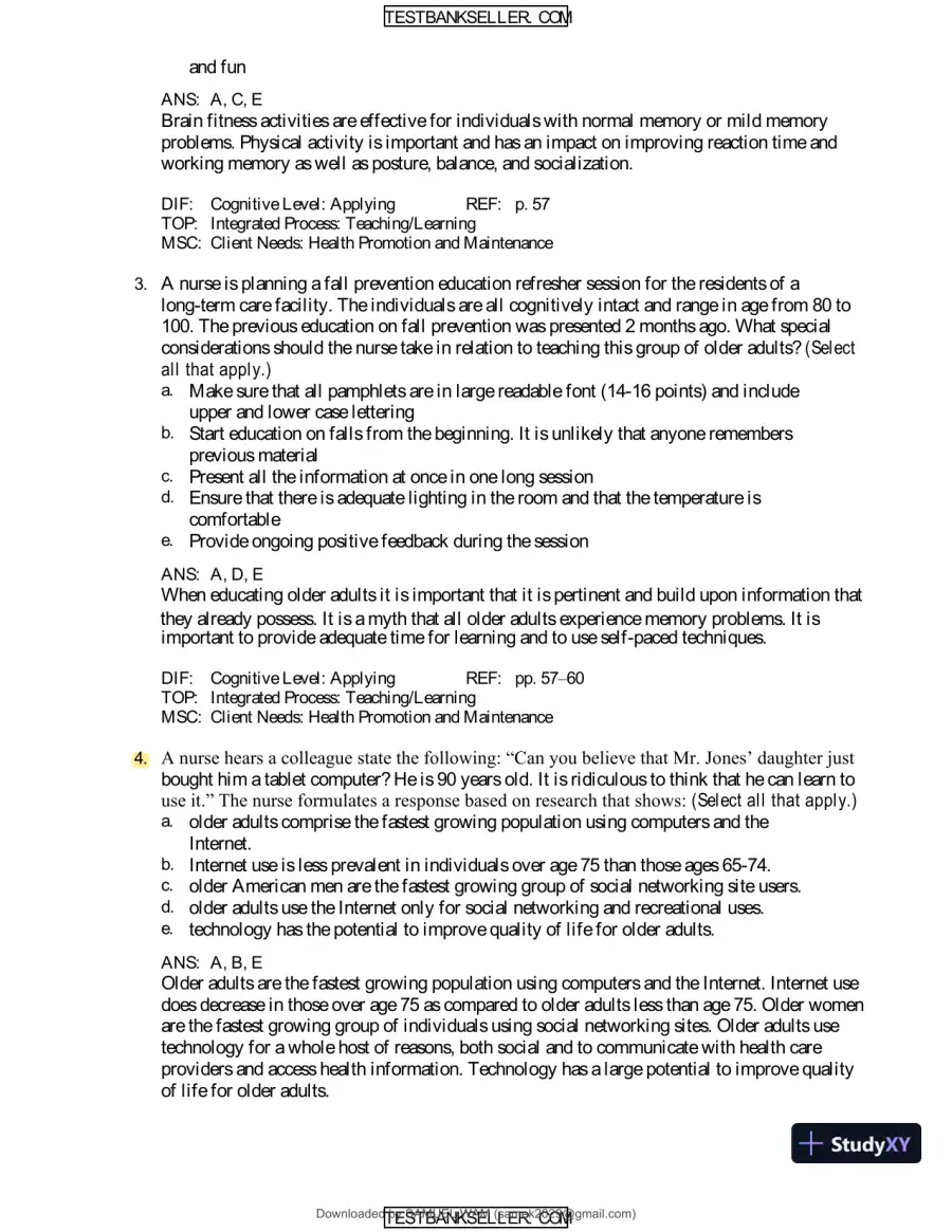 Ebersole And Hess' Toward Healthy Aging: Human Needs And Nursing Response, 9th Edition Test Bank, page 23