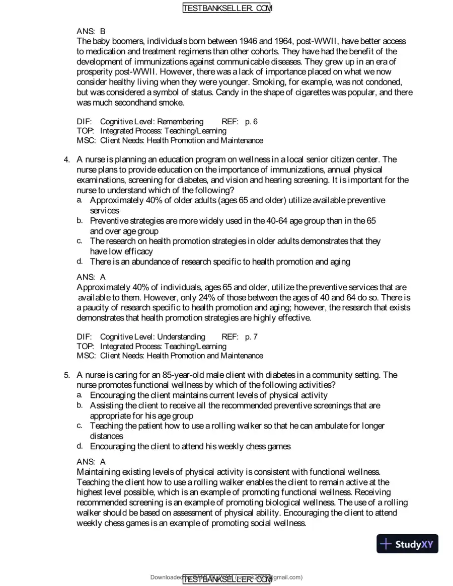 Ebersole And Hess' Toward Healthy Aging: Human Needs And Nursing Response, 9th Edition Test Bank, page 3