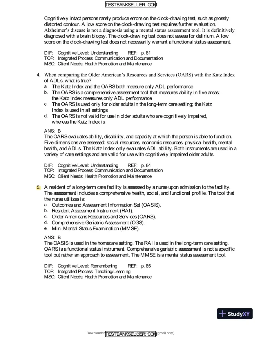 Ebersole And Hess' Toward Healthy Aging: Human Needs And Nursing Response, 9th Edition Test Bank, page 30