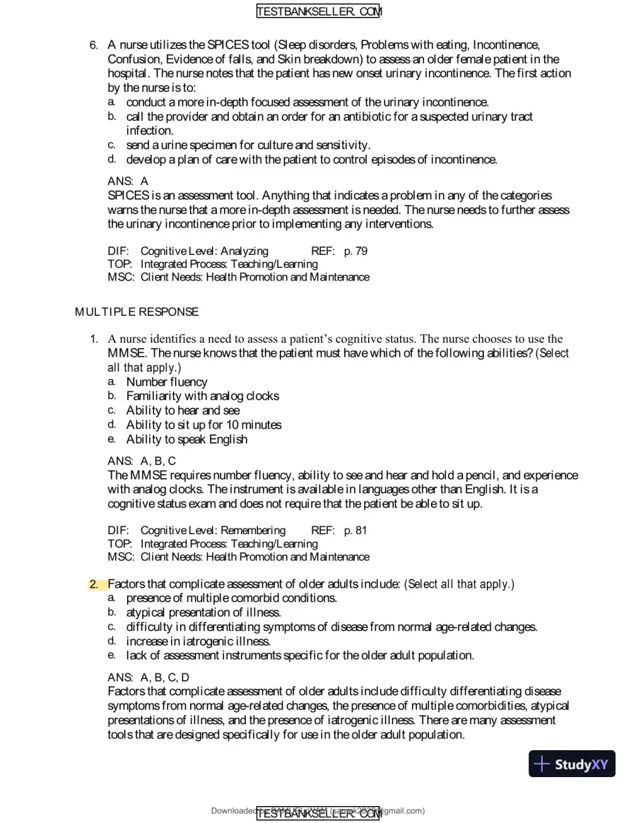 Ebersole And Hess' Toward Healthy Aging: Human Needs And Nursing Response, 9th Edition Test Bank, page 31