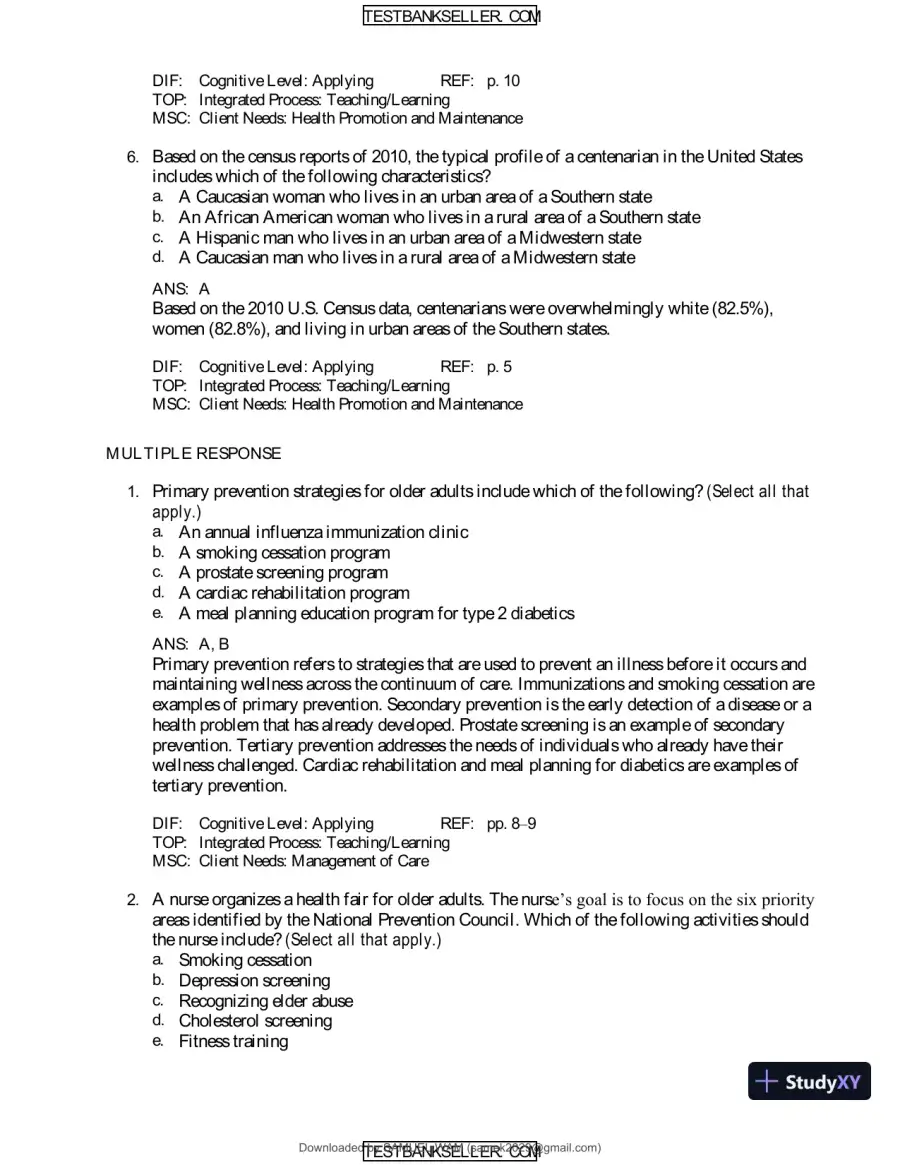 Ebersole And Hess' Toward Healthy Aging: Human Needs And Nursing Response, 9th Edition Test Bank, page 4