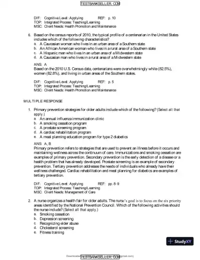 Ebersole And Hess' Toward Healthy Aging: Human Needs And Nursing Response, 9th Edition Test Bank - Page 4 preview image