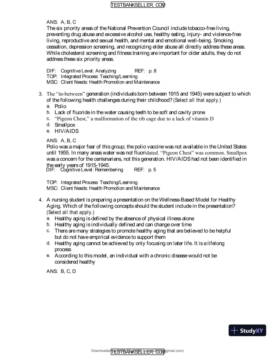 Ebersole And Hess' Toward Healthy Aging: Human Needs And Nursing Response, 9th Edition Test Bank, page 5