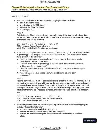Ebersole And Hess' Toward Healthy Aging: Human Needs And Nursing Response, 9th Edition Test Bank - Page 7 preview image