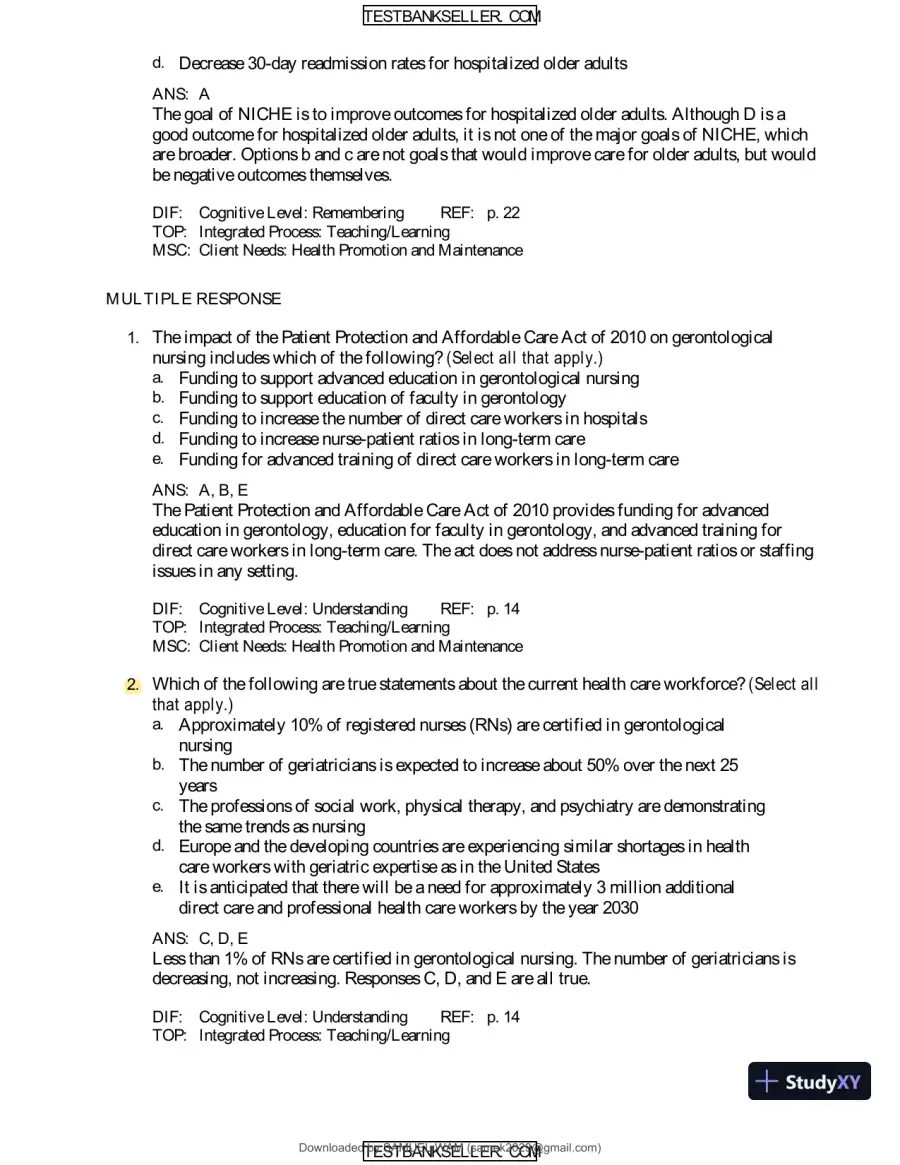 Ebersole And Hess' Toward Healthy Aging: Human Needs And Nursing Response, 9th Edition Test Bank, page 8