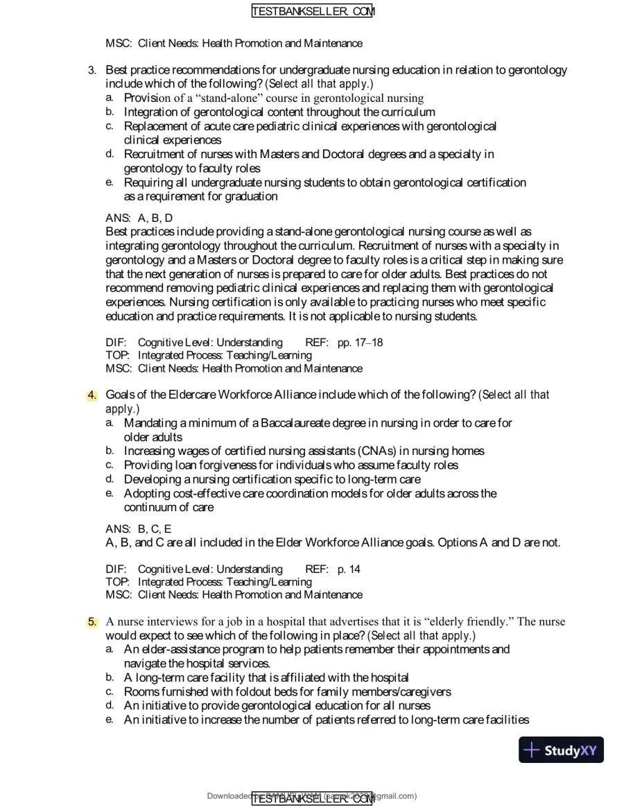 Ebersole And Hess' Toward Healthy Aging: Human Needs And Nursing Response, 9th Edition Test Bank, page 9