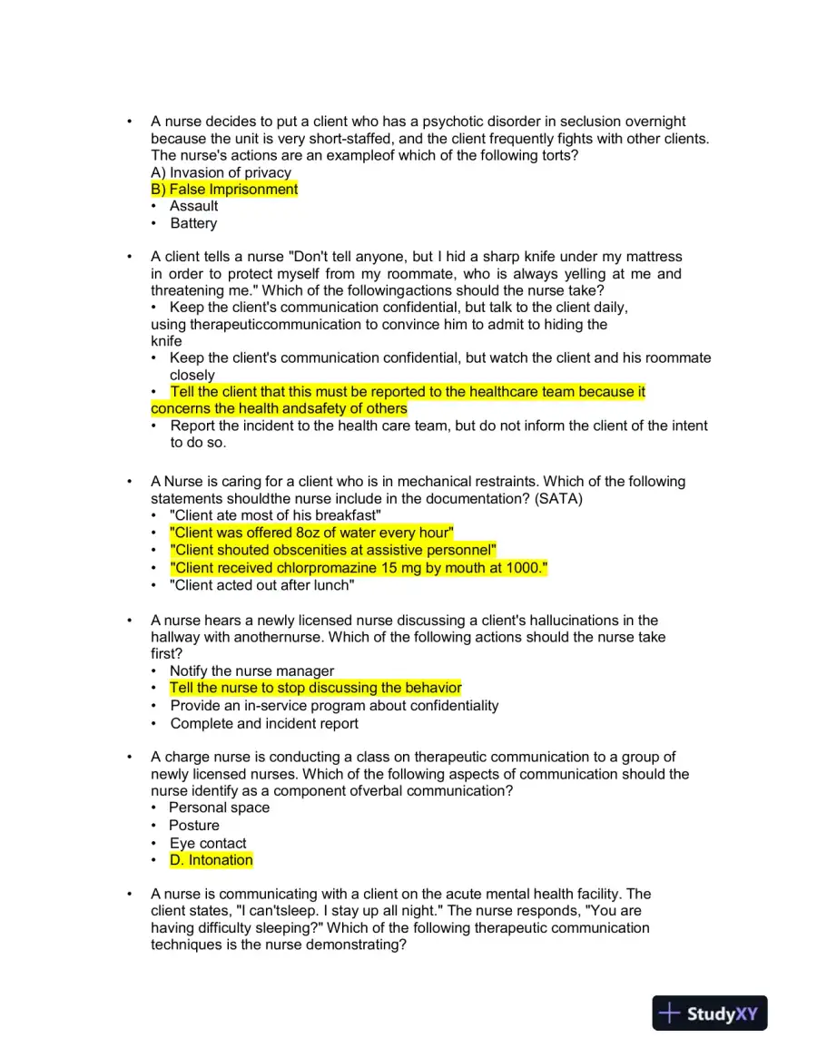 ATI Mental Health Proctored Exam with Answers (96 Solved Questions), page 3