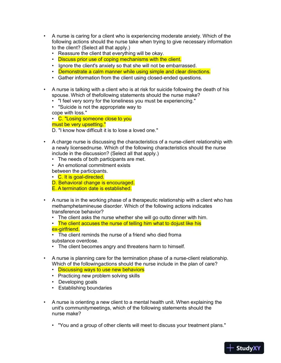 ATI Mental Health Proctored Exam with Answers (96 Solved Questions), page 5