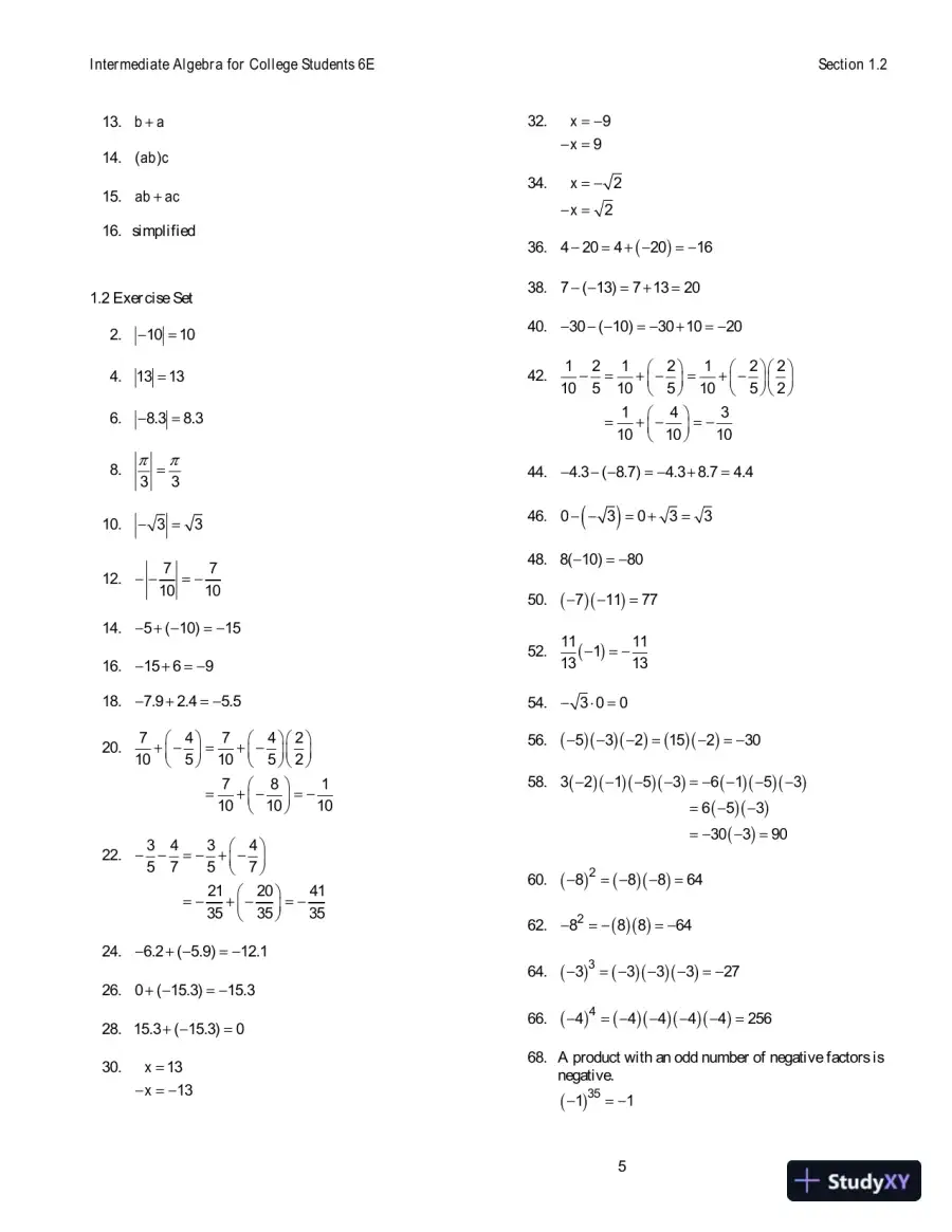 Solution Manual For Intermediate Algebra For College Students, 6th Edition, page 6