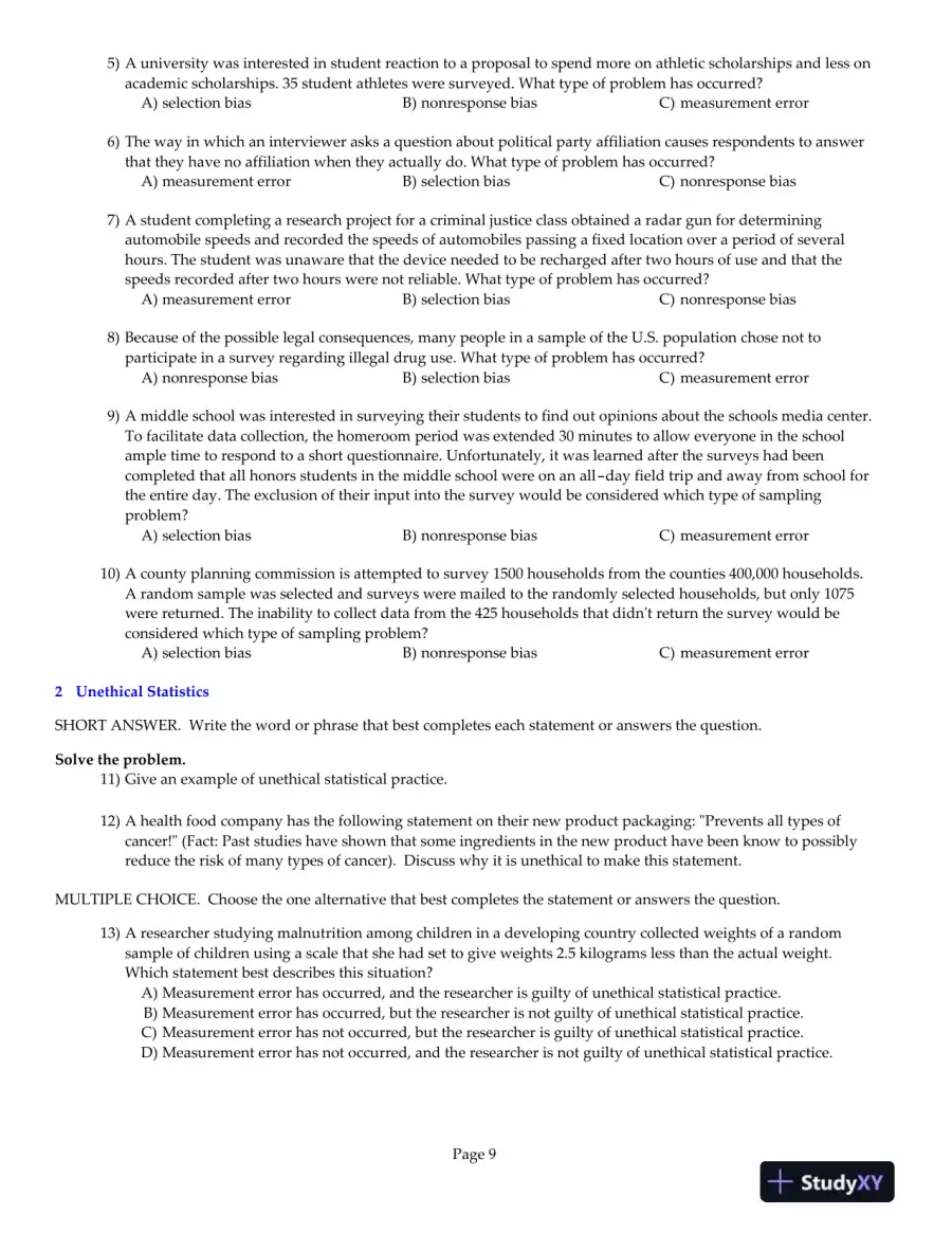 Statistics, 12th Edition Test Bank, page 10