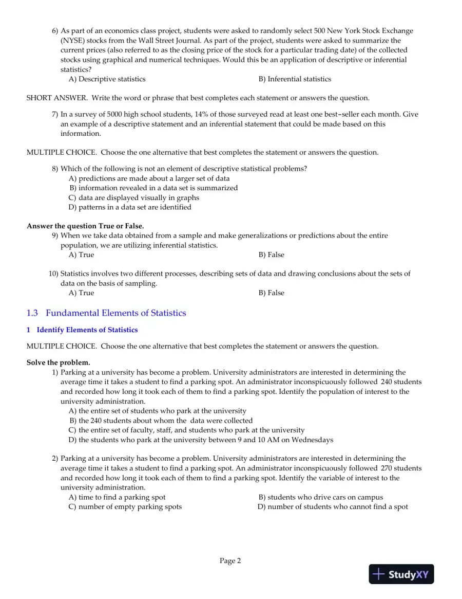 Statistics, 12th Edition Test Bank, page 3