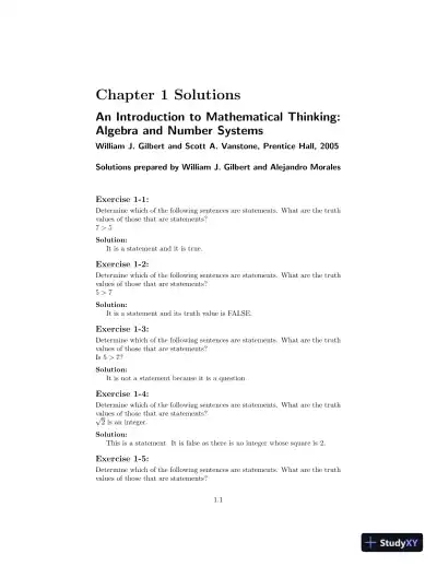 Solution Manual for Introduction to Mathematical Thinking: Algebra and Number Systems, 1st Edition - Page 1 preview image