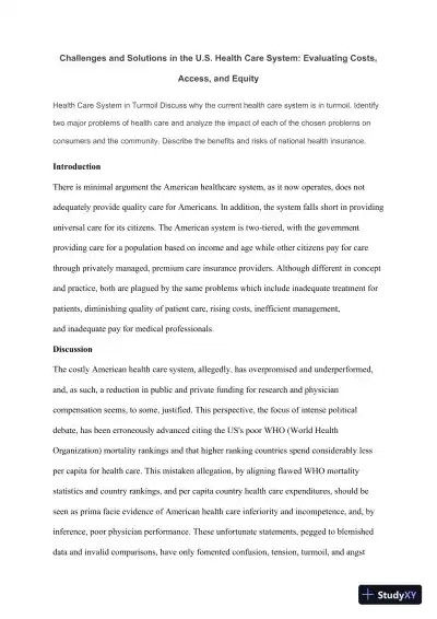 Challenges and Solutions in the U.S. Health Care System: Evaluating Costs, Access, and Equity - Page 1 preview image