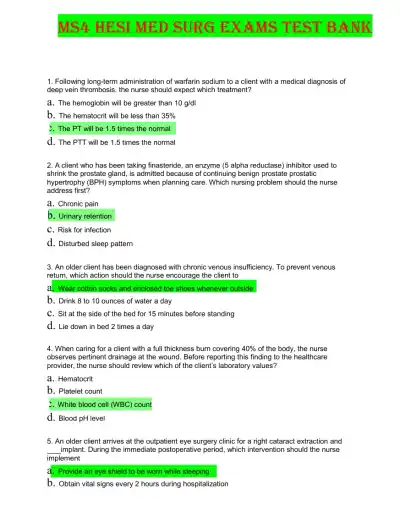 HESI Medical Surgical Test Bank With Answers (239 Solved Questions) - Page 1 preview image