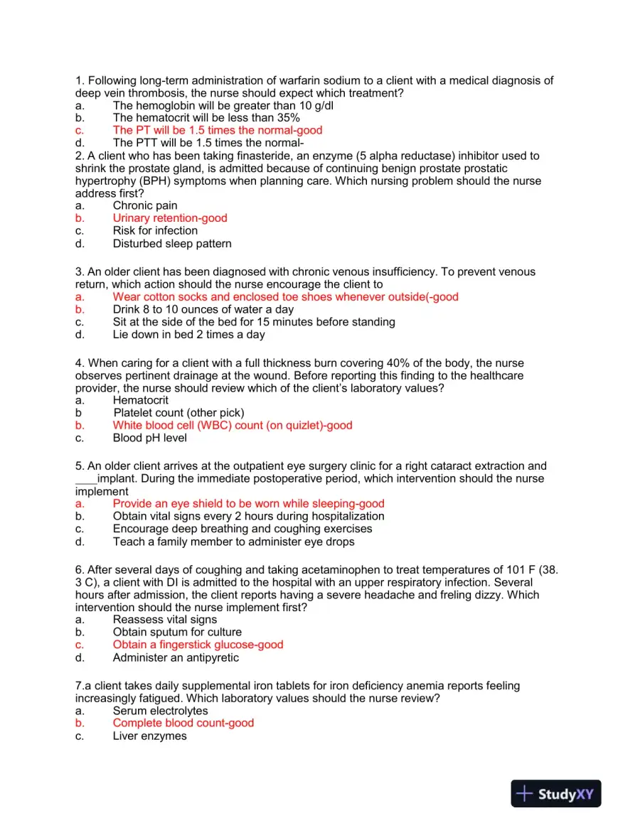 HESI Medical Surgical Test Bank With Answers (239 Solved Questions), page 12