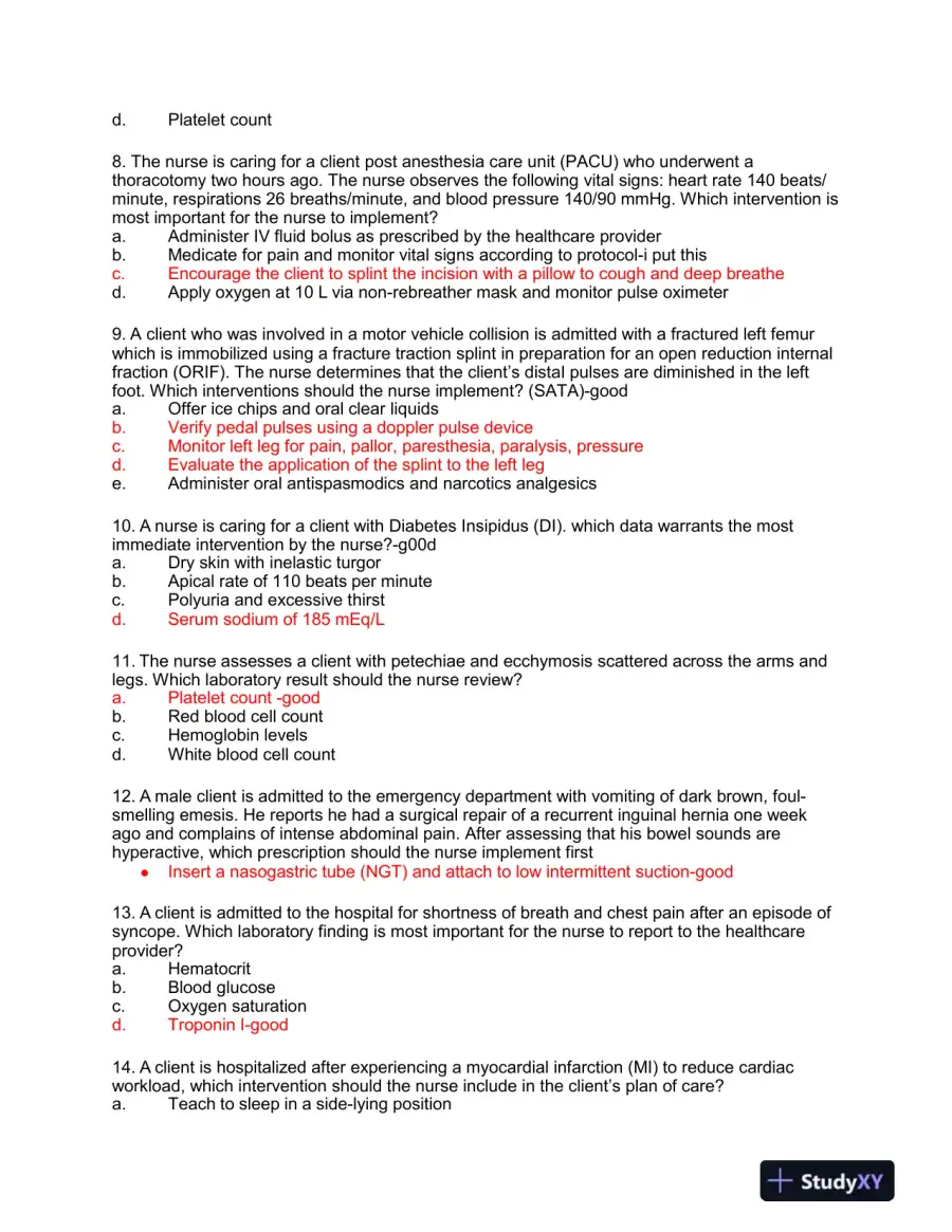 HESI Medical Surgical Test Bank With Answers (239 Solved Questions), page 13