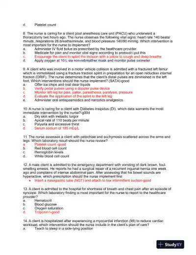 HESI Medical Surgical Test Bank With Answers (239 Solved Questions) - Page 13 preview image